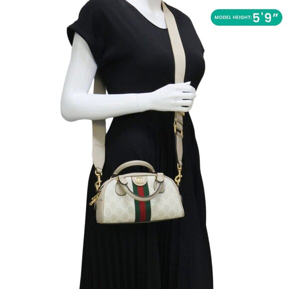 Gucci Ophidia GG Supreme Canvas Top Handle Crossbody Bag Off White - Picture 2 of 13
